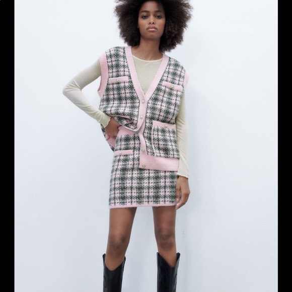 Zara Skirts | Zara Skirt and Sweater Vest Set | Color: Gray/Pink | Size: S | Anneluke720's Closet
